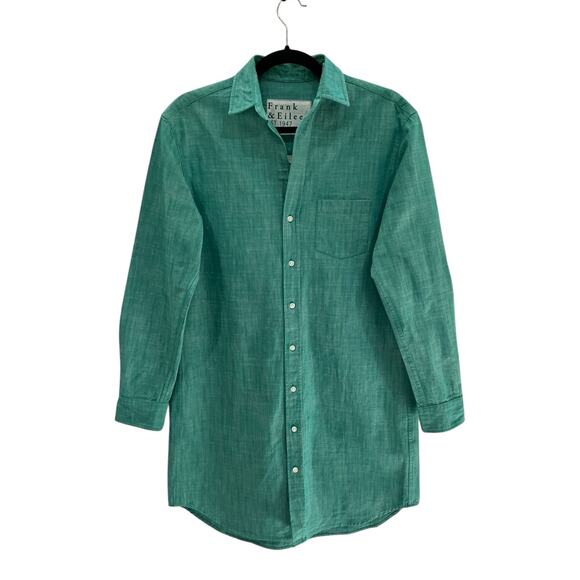 Frank & Eileen Mary Classic Shirtdress in Green 100% Cotton Size XS Mini Length - Picture 3 of 10